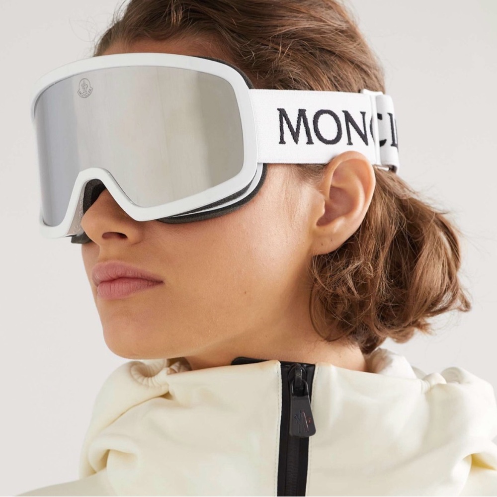 New. Moncler White Ski Goggles with Case